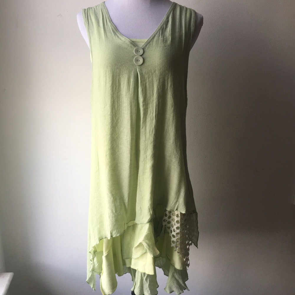 PRETTY ANGEL linen blend lt green tunic dress-2 pc